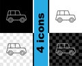 Set line Car icon isolated on black and white, transparent background. Front view. Vector Royalty Free Stock Photo