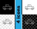 Set line Car icon isolated on black and white, transparent background. Front view. Vector Royalty Free Stock Photo