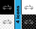Set line Car icon isolated on black and white, transparent background. Front view. Vector Royalty Free Stock Photo