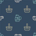 Set line Car, Picnic basket and Jug glass with water on seamless pattern. Vector Royalty Free Stock Photo