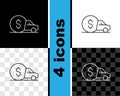 Set line Car rental icon isolated on black and white, transparent background. Rent a car sign. Key with car. Concept for Royalty Free Stock Photo