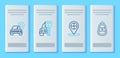 Set line Car rental, Map pointer with taxi, and key remote icon. Vector Royalty Free Stock Photo