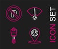 Set line Car service, Engine piston, Speedometer and No Parking or stopping icon. Vector Royalty Free Stock Photo