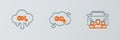 Set line Car sharing, Methane emissions reduction and CO2 cloud icon. Vector Royalty Free Stock Photo