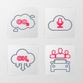 Set line Car sharing, Methane emissions reduction, Music streaming service and CO2 cloud icon. Vector Royalty Free Stock Photo