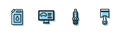 Set line Car spark plug, Canister for motor oil, Diagnostics condition of car and Engine piston icon. Vector Royalty Free Stock Photo
