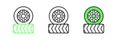 Set line Car tire wheel icon isolated on white background. Vector Royalty Free Stock Photo