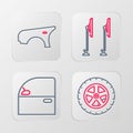 Set line Car wheel, door, Windscreen wiper and fender icon. Vector