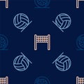 Set line Car wheel, Volleyball ball and net on seamless pattern. Vector Royalty Free Stock Photo