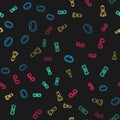 Set line Carabiner, Climber rope, Flashlight and Binoculars on seamless pattern. Vector