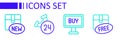 Set line Cardboard box with free symbol, Buy button, Telephone 24 hours support and New collection icon. Vector