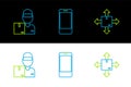 Set line Cardboard box with traffic symbol, Delivery man cardboard boxes and Mobile phone app delivery tracking icon