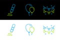 Set line Carnival garland with flags, Wax crayon for drawing and Balloons ribbon icon. Vector Royalty Free Stock Photo