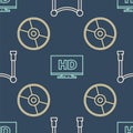 Set line Carpet with barriers, CD or DVD disk and Smart display with HD video on seamless pattern. Vector