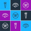 Set line Carrot, Sprout and Vegan bread loaf icon. Vector
