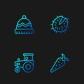 Set line Carrot, Tractor, Winter hat and Chestnut. Gradient color icons. Vector Royalty Free Stock Photo