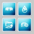 Set line Cars, Water drop percentage, FTP settings folder and service icon. Vector