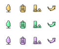 Set line Cartridges, Tree, Camping lantern and Hunting horn icon. Vector