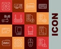 Set line Case of computer, Hard disk drive HDD, Router and wi-fi signal, Computer cooler and icon. Vector Royalty Free Stock Photo