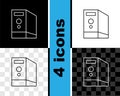 Set line Case of computer icon isolated on black and white, transparent background. Computer server. Workstation. Vector Royalty Free Stock Photo