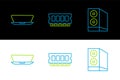 Set line Case of computer, Laptop and RAM, random access memory icon. Vector