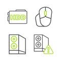 Set line Case of computer, Computer mouse and Hard disk drive HDD icon. Vector Royalty Free Stock Photo