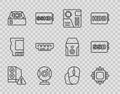 Set line Case of computer, Processor with CPU, Motherboard digital chip, Web camera, Computer cooler, RAM, random access Royalty Free Stock Photo