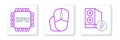 Set line Case of computer, Processor with CPU and Computer mouse icon. Vector Royalty Free Stock Photo