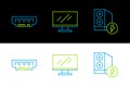 Set line Case of computer, RAM, random access memory and Computer monitor screen icon. Vector
