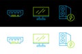 Set line Case of computer, RAM, random access memory and Computer monitor screen icon. Vector Royalty Free Stock Photo