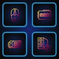 Set line Case of computer, Video graphic card, Computer mouse and SSD. Gradient color icons. Vector Royalty Free Stock Photo
