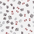 Set line Case of computer, Web camera, Playing cards and Award cup on seamless pattern. Vector