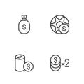 Set line Casino chip with dollar, Money bag and Football betting money icon. Vector