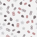 Set line Casino chips, Game dice, win and Online poker table game on seamless pattern. Vector