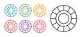 Set line Casino chips icon isolated on white background. Casino gambling. Set icons colorful. Vector