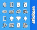 Set line Casino chips, Playing card with diamonds symbol, game dice and glass of whiskey ice cubes, heart, Slot machine Royalty Free Stock Photo