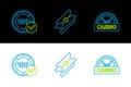 Set line Casino signboard, chips and Lottery ticket icon. Vector Royalty Free Stock Photo