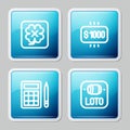 Set line Casino slot machine, Money prize casino, Bingo card and Lottery ticket icon. Vector
