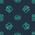 Set line Casino win, Gift box and Money prize casino on seamless pattern. Vector