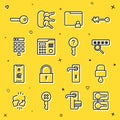 Set line Casting keys, Lock and, Password protection, Folder lock, House intercom system, Key and Undefined icon. Vector Royalty Free Stock Photo