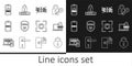 Set line Castle in the shape of heart, Laptop with password, VPN microchip circuit, Shield wireless, Mobile and, Eye