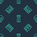 Set line Castle tower, King crown and Skull on seamless pattern. Vector Royalty Free Stock Photo