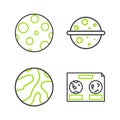 Set line Celestial map of the night sky, Falling stars, Planet Venus and Moon icon. Vector Royalty Free Stock Photo