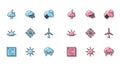 Set line Celsius, Sun, Storm, Snowflake, Wind turbine, Sunrise and Windy weather icon. Vector Royalty Free Stock Photo