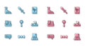 Set line Certificate template, Bow tie, Slippers with socks, Laptop, Magnifying glass, Gamepad, Monitor keyboard and