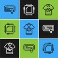 Set line Certificate template, T-shirt and Processor with CPU icon. Vector Royalty Free Stock Photo