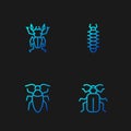 Set line Chafer beetle, Cockroach, Beetle deer and Centipede. Gradient color icons. Vector