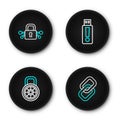 Set line Chain link, Safe combination lock, USB flash drive and Cyber security icon. Vector Royalty Free Stock Photo