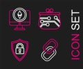 Set line Chain link, Shield security with lock, Cryptocurrency wallet and Monitor and coin Ethereum ETH icon. Vector