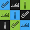 Set line Chainsaw, Screwdriver and Wood plane tool icon. Vector Royalty Free Stock Photo